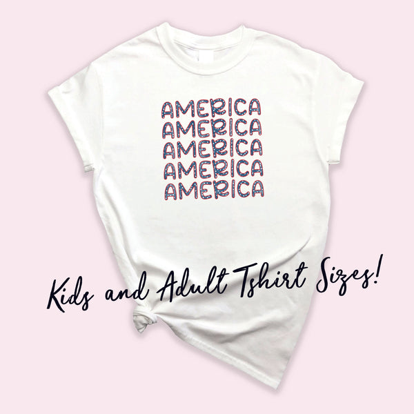 Kid's or Adult America Stars Pattern Tshirt | Patriotic, Memorial Day, 4th of July | Summer Fun | Mommy and Me 012