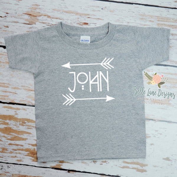 Name with Arrows Tribal Design | Grey Short Sleeve Shirt | Boys | 050